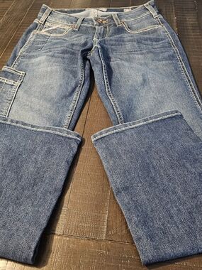 NWOT Womens Aiat Mid-rise Straight Durastretch Riveter Work Jeans Size 27Slim
